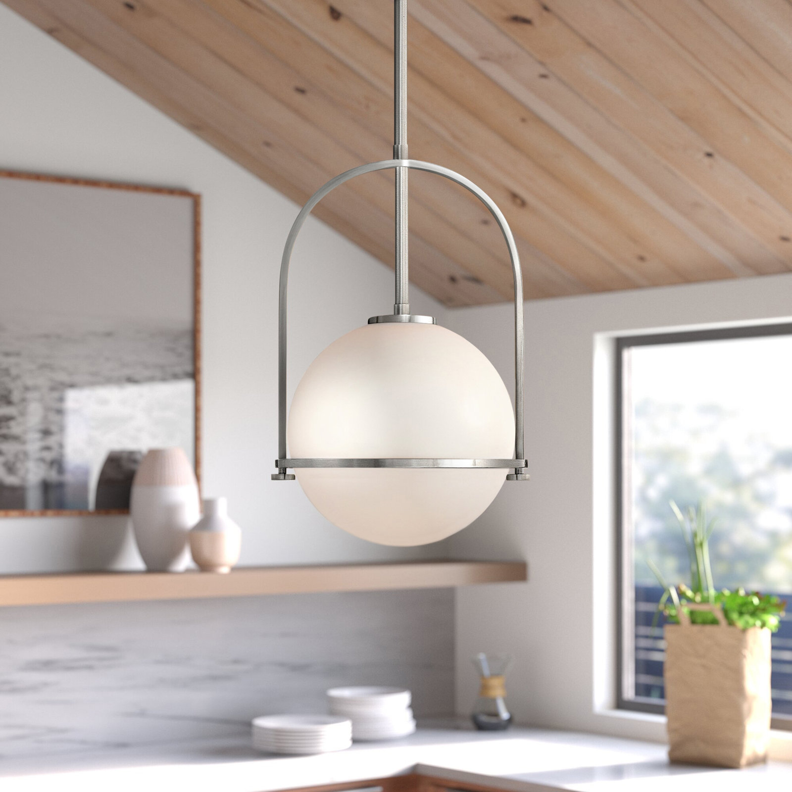 Arie 1-Light Steel Pendant with Globe Shade, 23" H x 15.5" W x 15.5" D, Buckeye Bronze