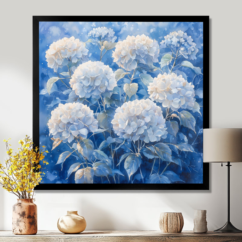 Hortensias dans le jardin d'hiver - hydrangées, art mural, H 16 po x l 16 po, Reproduction encadrée d'une seule photo