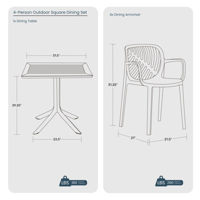 4-Person Outdoor Square Dining Set