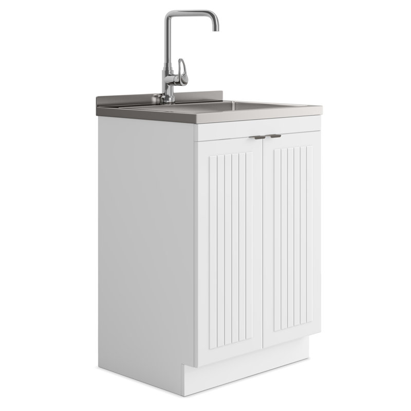 Armoire de buanderie avec évier en acier inoxydable et robinet chromé Murphy