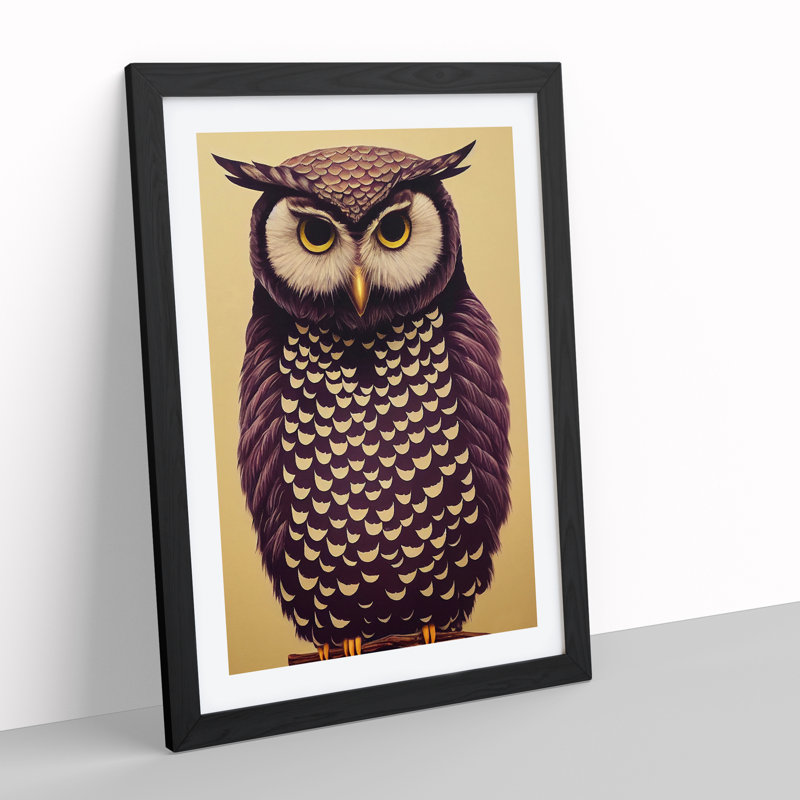 Perched Owl - Wall Art, Black Picture Frame, No Matte, 34cm H x 25cm W