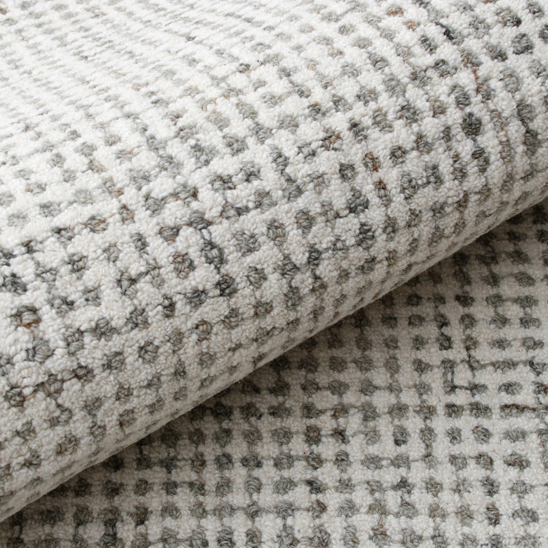 Abstract Contemporary Grid Handmade Wool Blend Area Rug, Rectangle 4' x 6', Gray/Ivory
