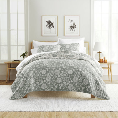 Ensemble de courtepointe légère - couvre-lit matelassé toutes saisons - motif floral texturé
