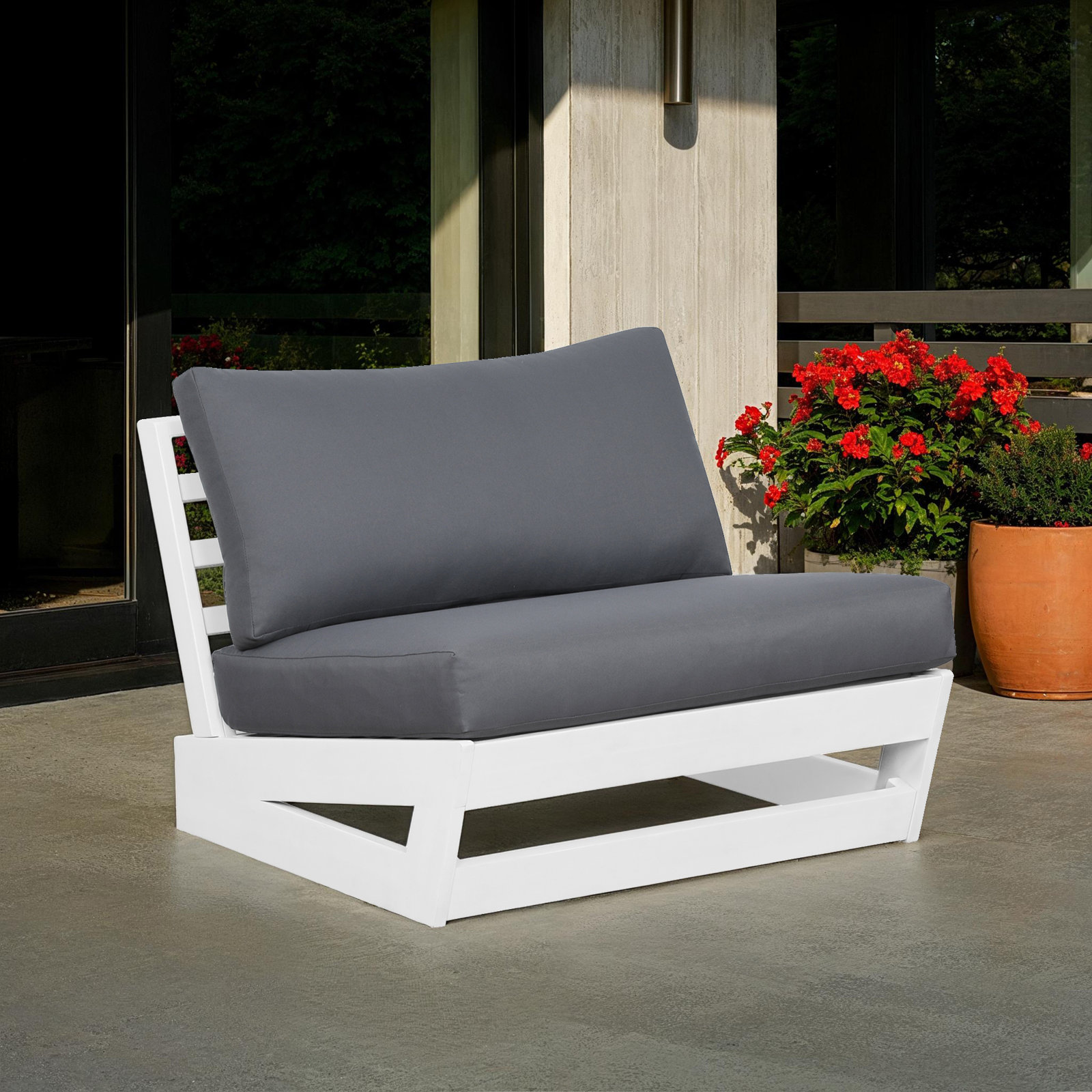 Acacia Patio Lounge Chair, Gray Cushion/White Frame