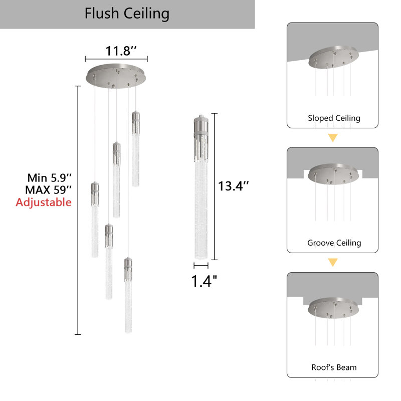 Modern Crystal Chandelier For Dining Room, Brushed Nickel