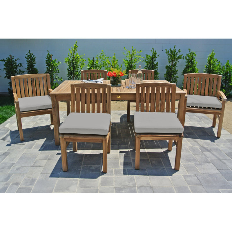 Huntington 7pc Teak Outdoor Dining Set With Sunbrella, Granite Sunbrella®