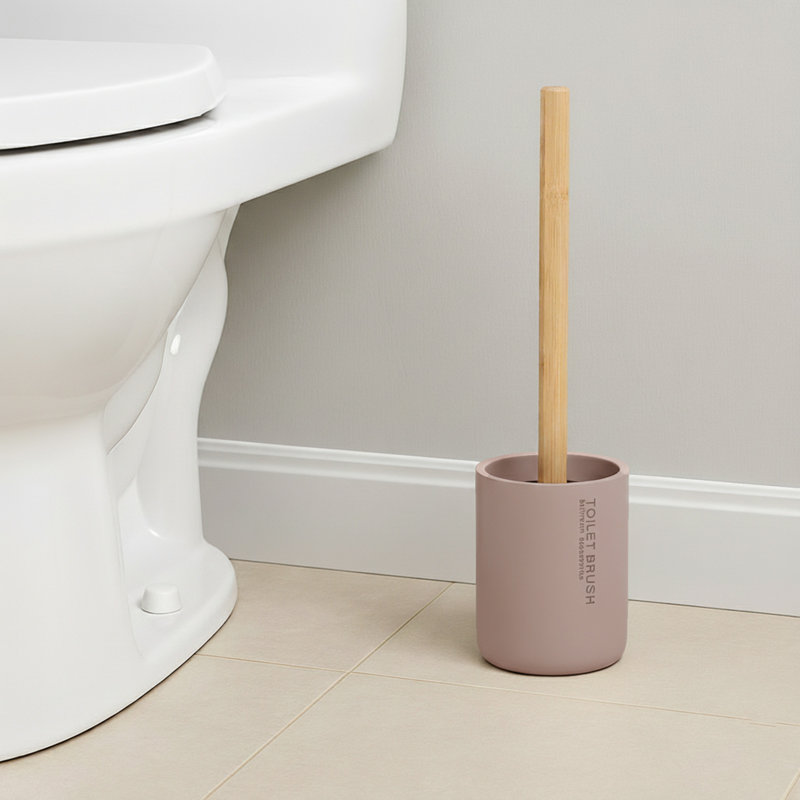 Ensemble de porte-brosse de toilette Willis Chic Matte avec poignée en bambou naturel, Cappuccino