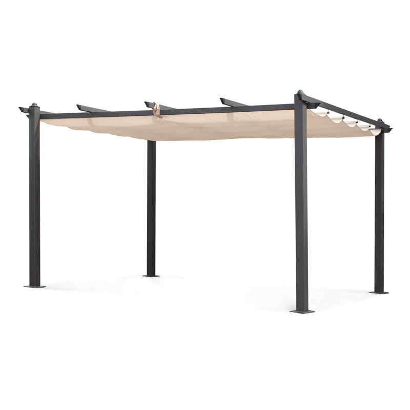 Condate: Aluminium Pergola 3x4m with Sliding Retractable Canopy, Beige, 225cm H x 403cm W x 298cm D