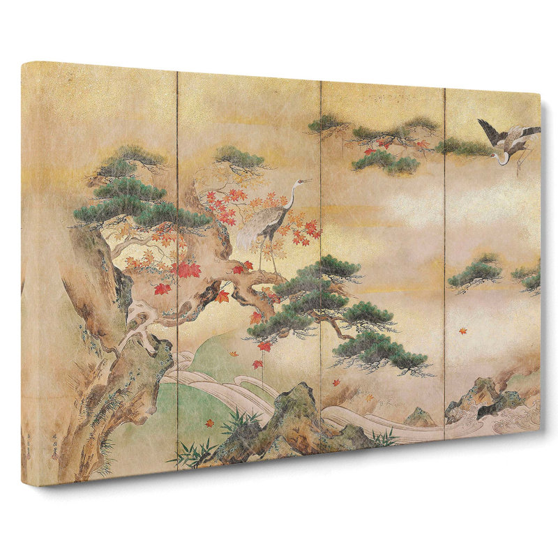 The Cranes Beside A Lake by Hashimoto Gaho - Wrapped Canvas Painting, 40cm H x 60cm W x 3cm D