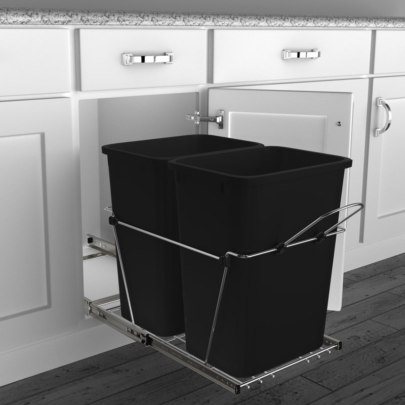Rev-A-Shelf Double Pull Out Trash Can 35 Qt for Kitchen, 35 quart, Black