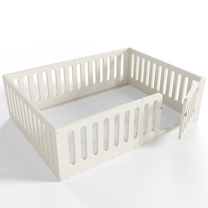 Lit Montessori au niveau du sol avec rails hauts, Grand lit, Beige