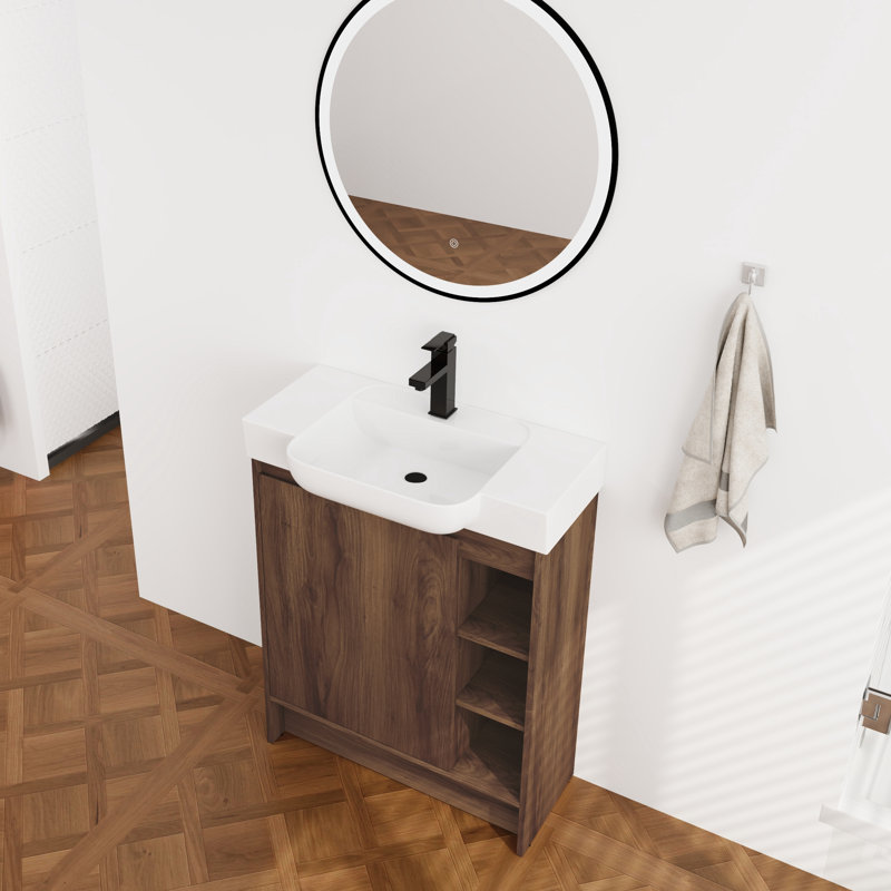 28'' Single Bathroom Vanity with Ceramic Top, Brown Ebony