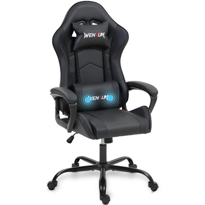 Ergonomic Gaming Chair Racing Style Office Chair, High-Back Computer Desk Chair with Adjustable Lumbar Support & Headrest, 360 Swivel Reclining PU Leather PC Gamer Chair for Adults