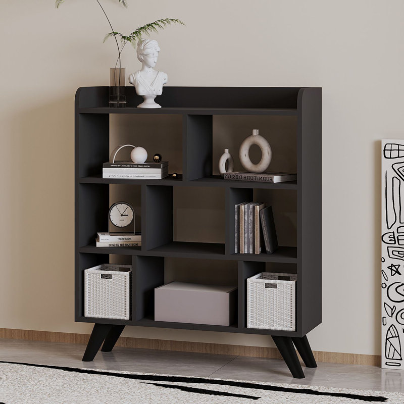 Modern Anthracite Bookshelf, 3-Shelf Design, 35.4 x 41.3 x 11.8 inches | 100% Melamine Coated Particle Board, Thickness: 0.71 inches | Stylish Storage Solution for Home, Office & Study Spaces, Durable & Elegant