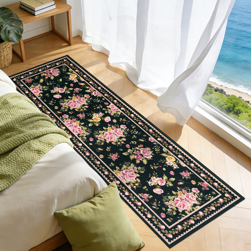 Vintage Floral Rugs Washable Foldable Printed Carpet Modern Soft Home Decor Rug Bedroom Living Room Rugs Easy Care Carpet Low Pile Floor Mats