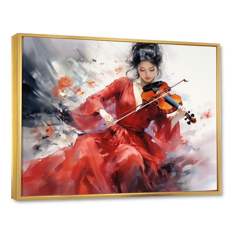 Violon, élégance japonaise sur toile, Cadre flottant doré, H 24 po x l 32 po x P 1 po