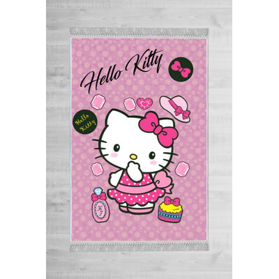 Tapis rose / blanc / noir en velours tissé à plat Trombetta