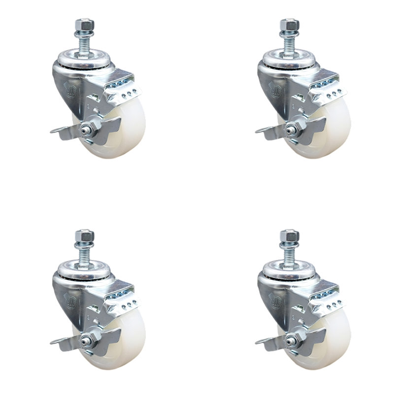 Ensemble de roulettes à tige filetée pivotante de 3 pouces en nylon de ½ pouce avec frein SCC