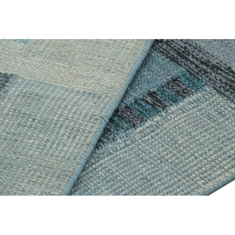 Rug & Kilim’S Scandinavian Rug In Blue And Gray With Geometric Patterns, Rectangle 10' x 14'