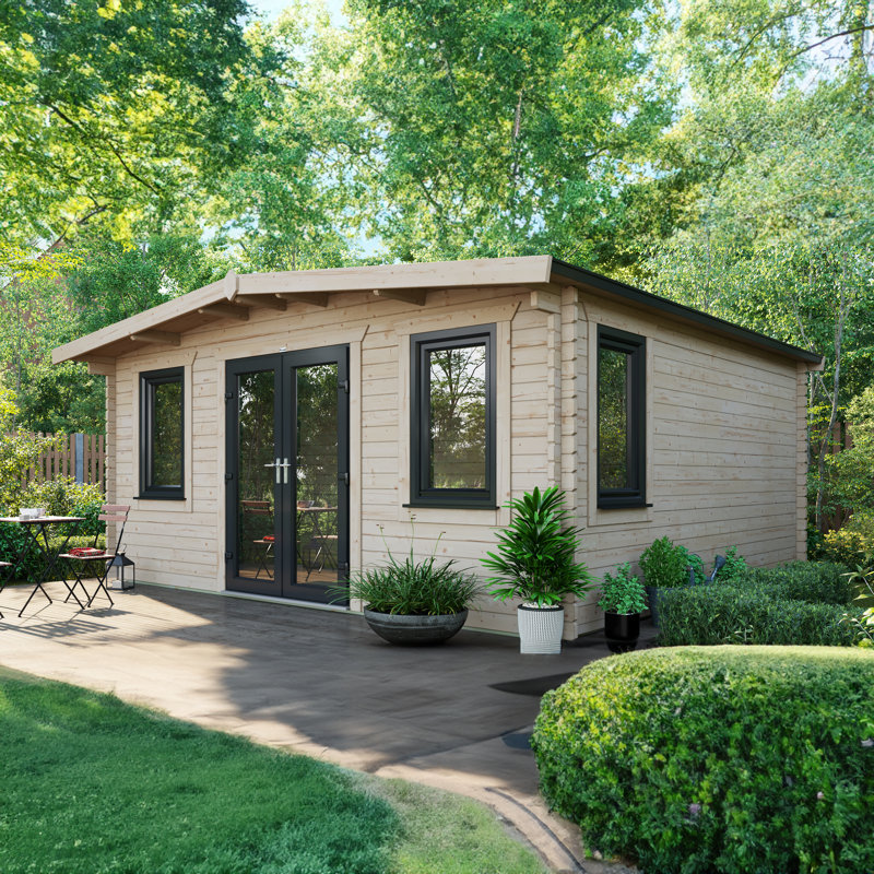 Powersheds Apex 16 x 16ft Chalet Log Cabin, Doors Central - 44mm