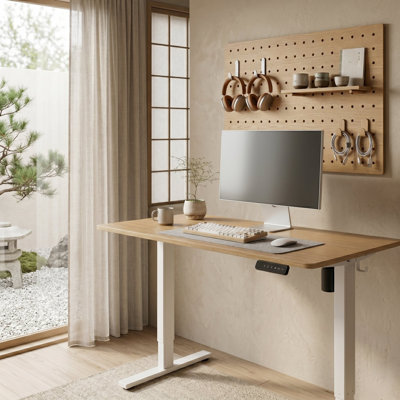  Bureau assis-debout électrique Zynix 48" x 24" | Hauteur réglable avec table en bois d'ingénierie résistant aux rayures (chêne-blanc)