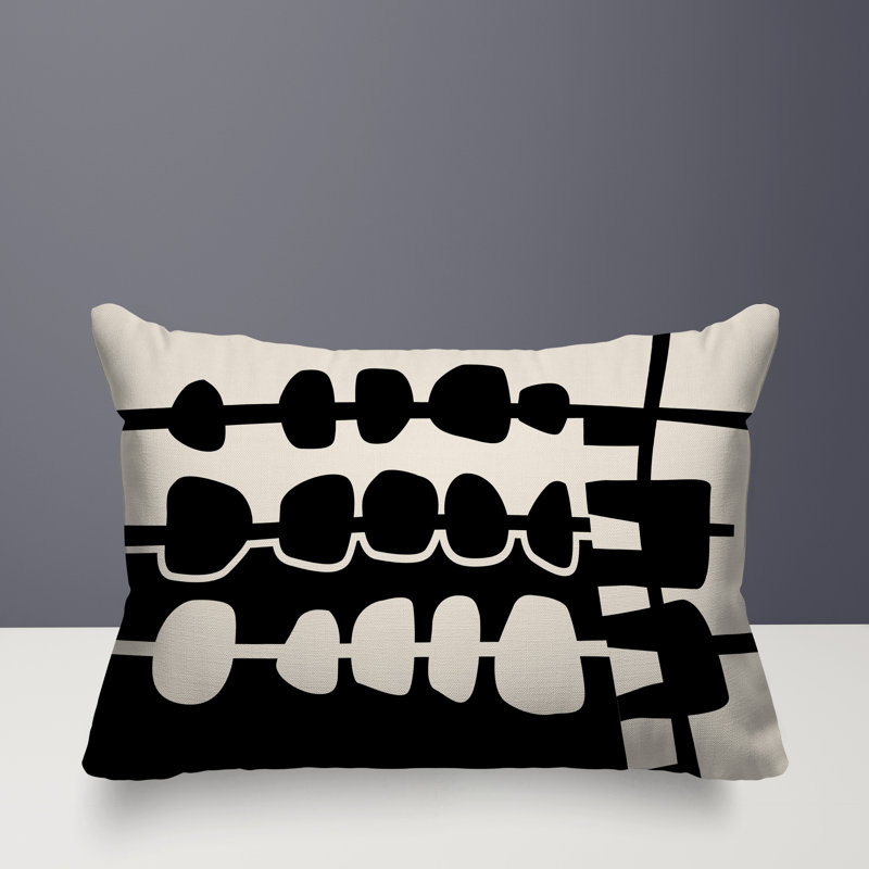 Oreiller rectangulaire réversible intérieur / extérieur Dola, Noir / blanc cassé, H 14 po x l 20 po