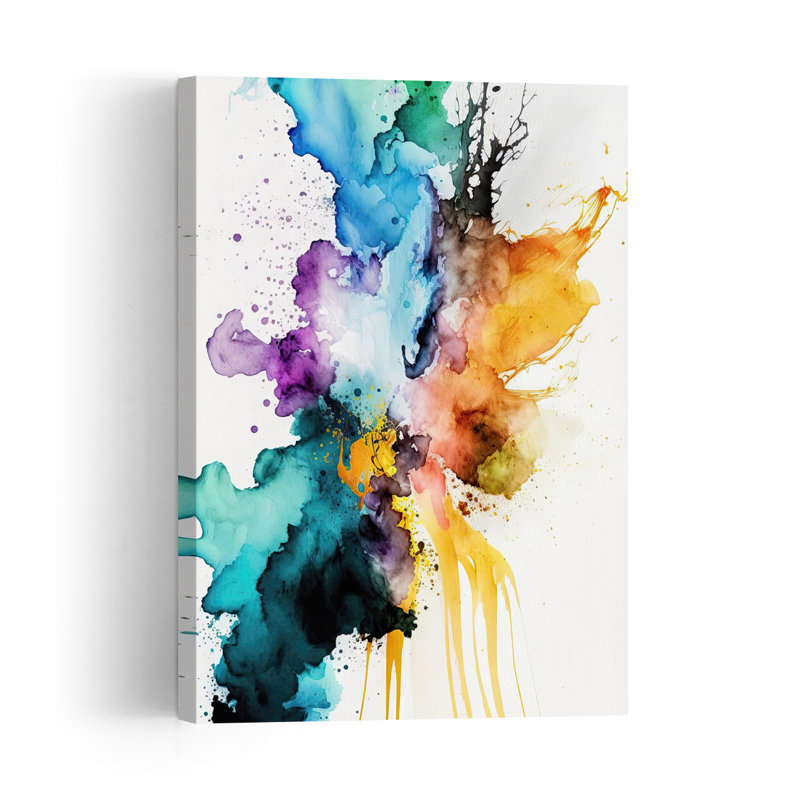 Vibrant Abstract Splash Abstract Contemporary Modern Violet Wall Art Print by Mauro - Wrapped Canvas Print