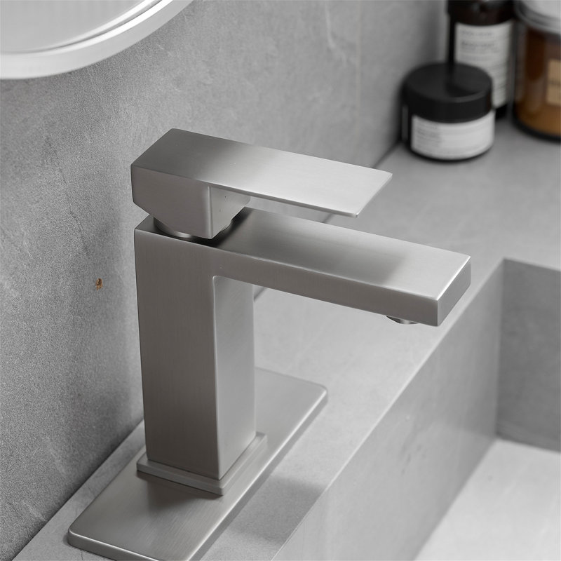 Robinet de salle de bain à un trou avec drain, Nickel brossé
