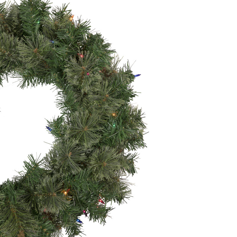Couronne de Noël artificielle pré-éclairée en pin cachemire 24 pouces avec lumières multiples