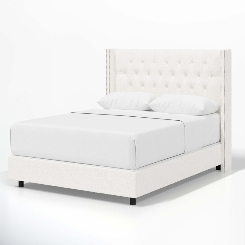 Lit tapissier standard Breckin, Double, Zuma White Textured Linen