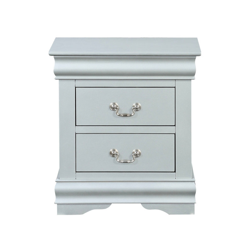 Iii Style Nightstand With Metal Handle - Modern Bedroom In Platinum Finish Sleek Addition 2 Drawers Smooth-gliding Drawer For Easy Access Construction From Various Woods Elegant Nickel Silver