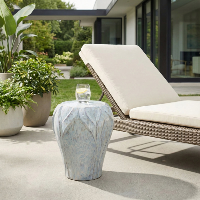 Contemporary Ceramic Garden Stool for Home Decor - Decorative Accent Stool for Living Room, Outdoor Area, or Side Table - 18", Ivory