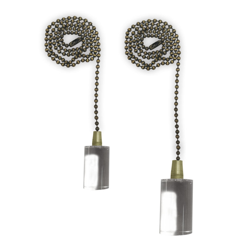 Cylinder Shaped Lucite Ceiling Fan Pull Chains, Antique Brass