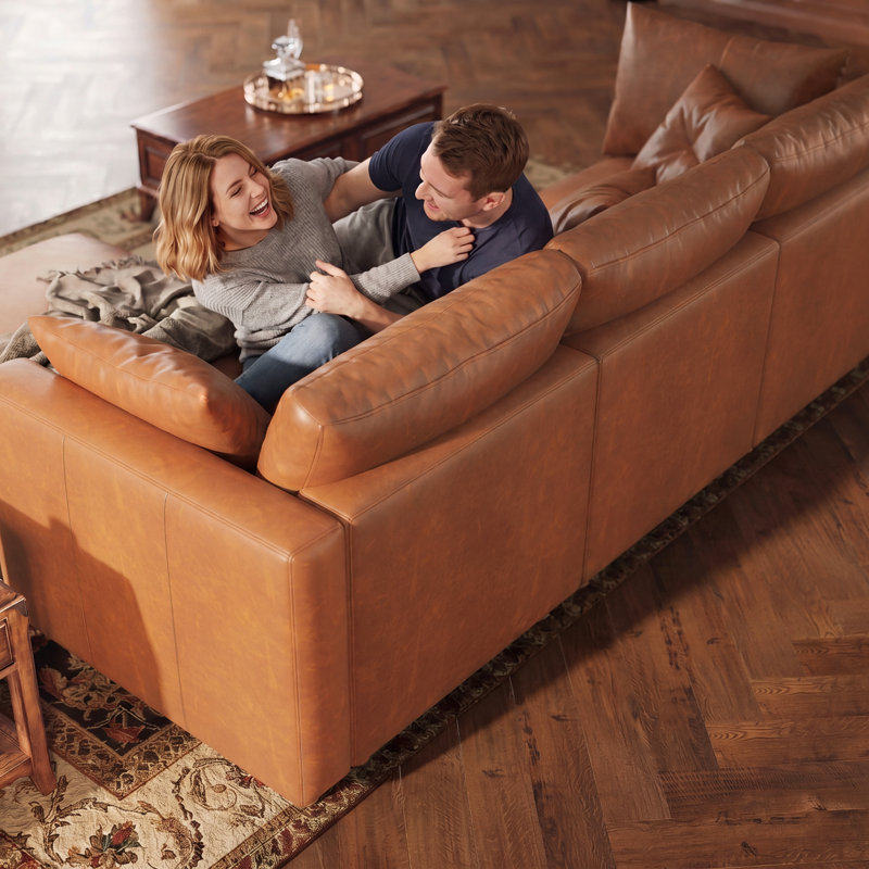 99" Leather Upholstered Sectional Sofa with Hidden Storage, CAMEL, 3Seaters