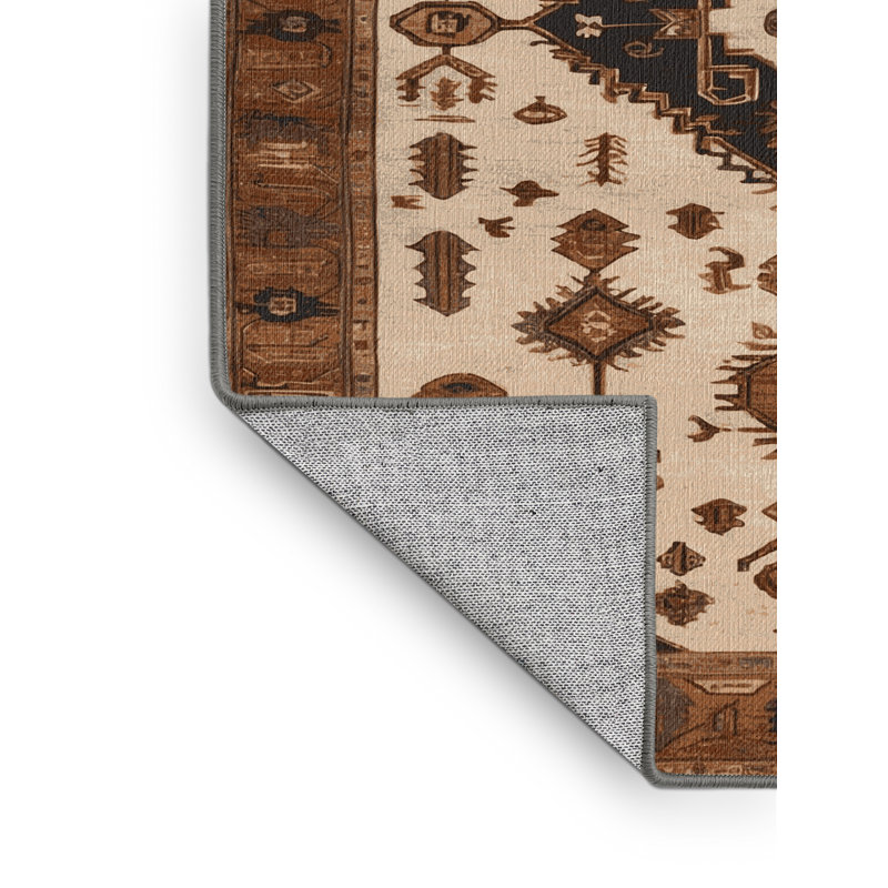 Machine Washable Persian Brown Area Rug, Round 6'