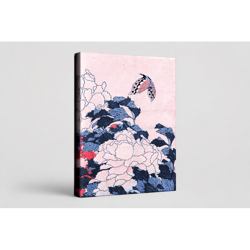 Pivoines et papillon (vers 1833) - Portrait, art mural sur toile, 16" W x 20" H