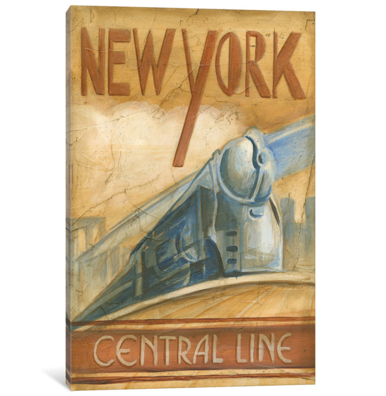 « new york central line », affiche rétro sur toile, H 12 po x l 8 po x P 0,75 po
