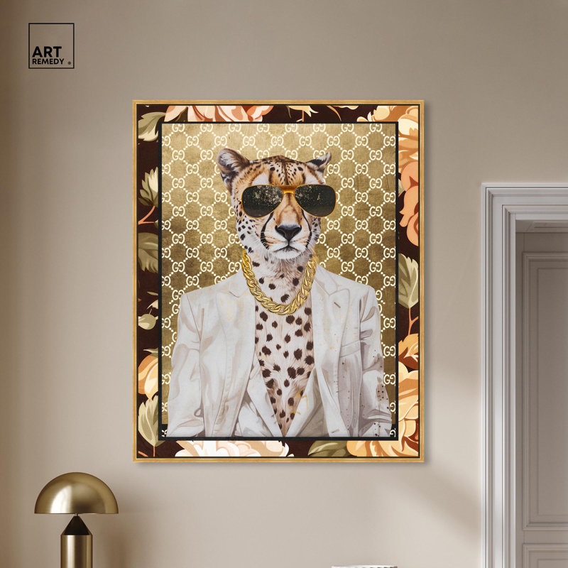 Art mural classique sur toile avec guépard, H 46 po x l 37 po, Cadre flottant doré