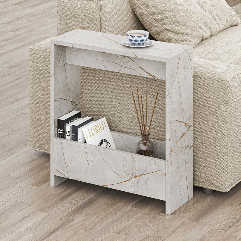 Beeler Modern Slim Compact Side Table, Grey Marble