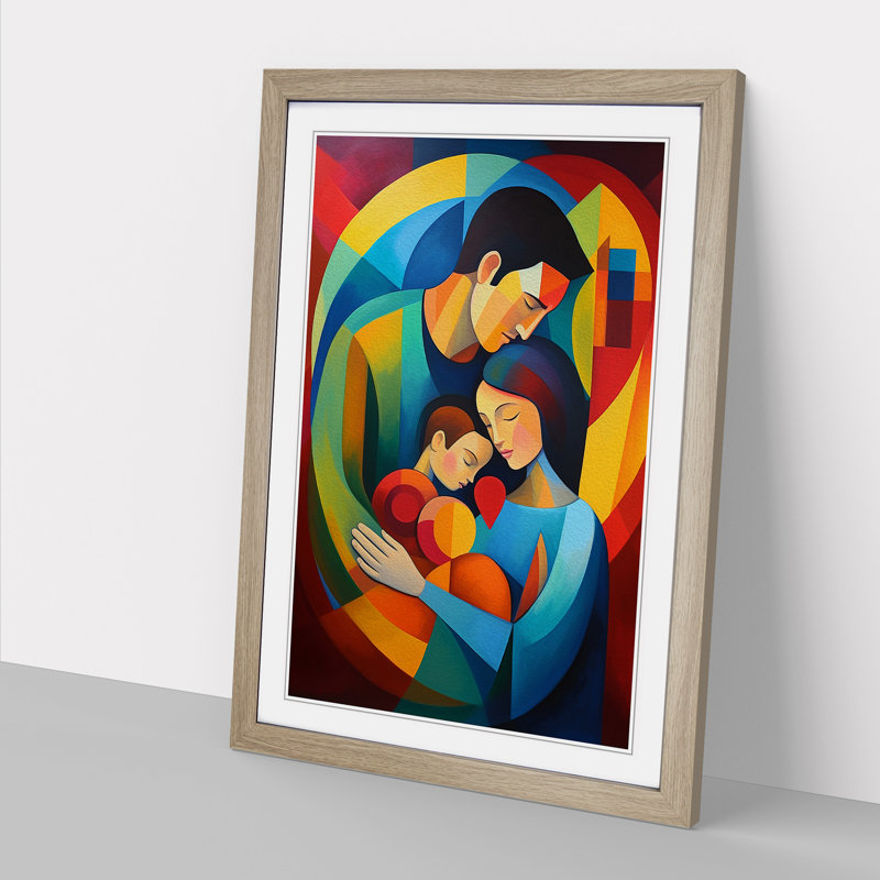 XYZ-FRM-V1223-4412 Loving Family Orphism - Single Picture Frame Print on Wood, 46cm H x 34cm W x 2cm D, Oak 