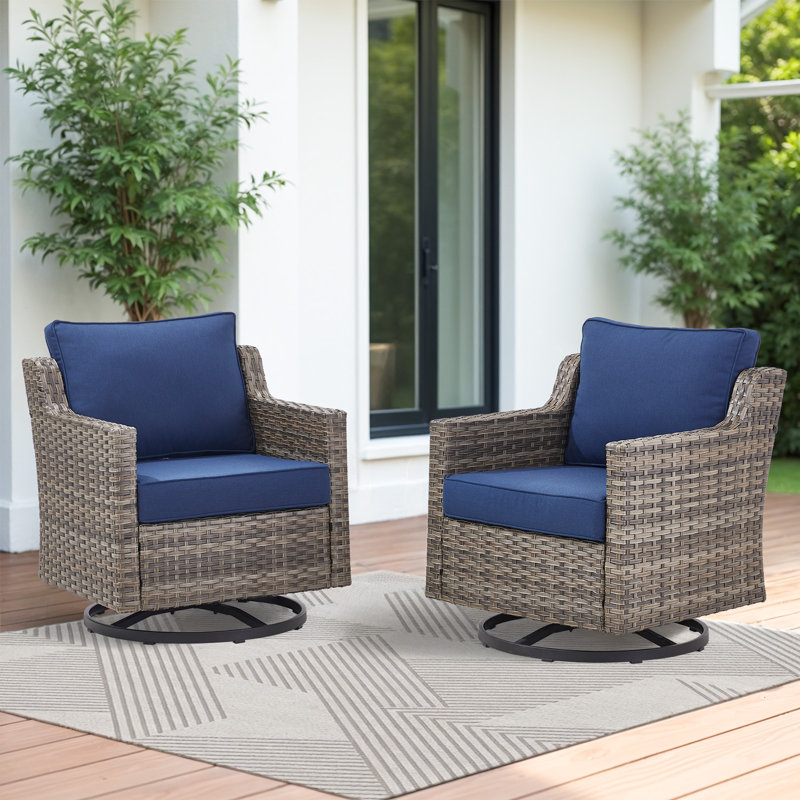 Red Barrel Studio® Outdoor Patio Rocker Swivel Chairs,Patio Wicker Rattan Chair Set Of 2 With Cushions, All-Weather PE Rattan Outdoor Conversation Set For Balcony, Poolside, Porch,