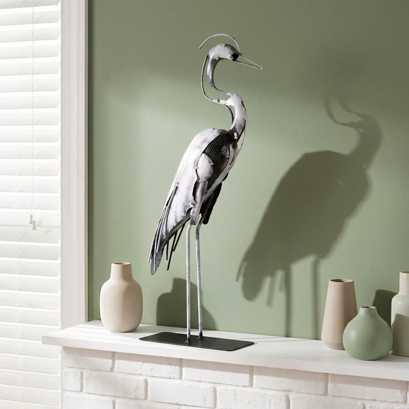 Statue de héron en métal faite à la main de 21 po de hauteur 21 po, figurine d'oiseau peinte à la main à 100%, œuvre d'art rustique artisanale pour les amoureux des oiseaux