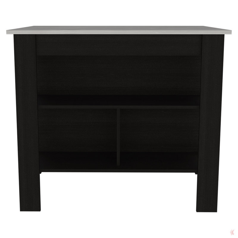 Cala Kitchen Island, Four Legs, Three Shelves, Black, Light Gray