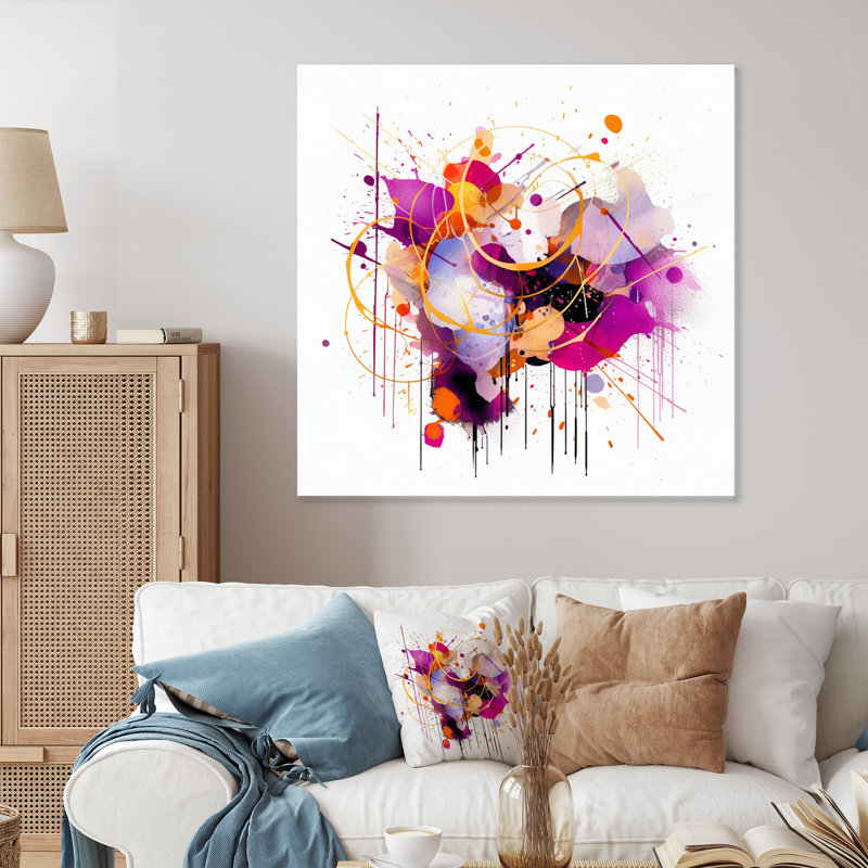 Mauve et orange reflets éthérés - formes abstraites, impression sur métal, H 16 po x l 16 po x P 1 po