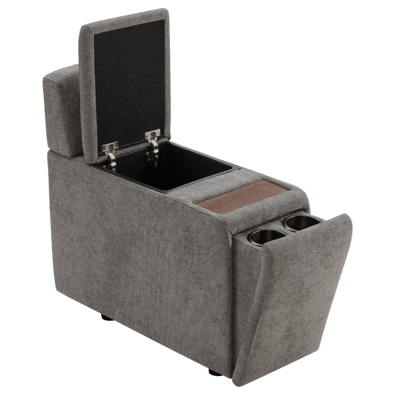 Winfree Storage Sofa Console With Cup Holders, Fossil Gray