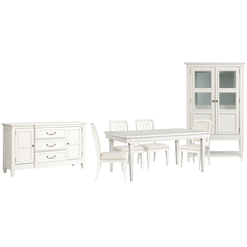 Extendable Rectangular Dining Table With 2 Side Chairs 2 Upholstered Side Chairs Buffet And Display Cabinet