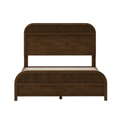 Marek Mid-Century Modern Wood Platform Bed Frame with Slatted Headboard
