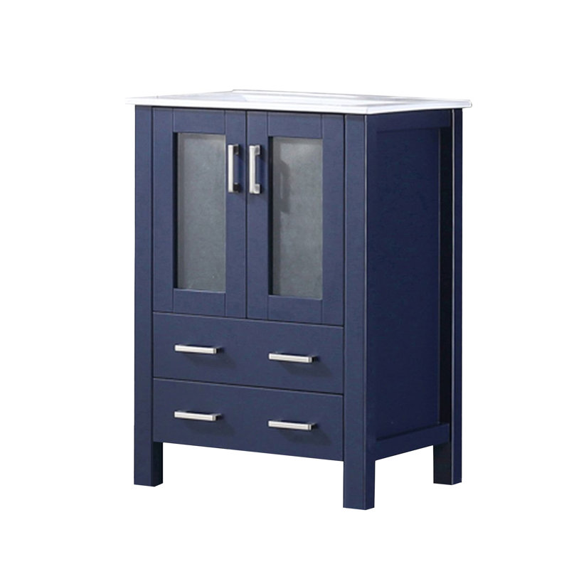Meuble-lavabo avec comptoir en céramique blanche, Bleu marine