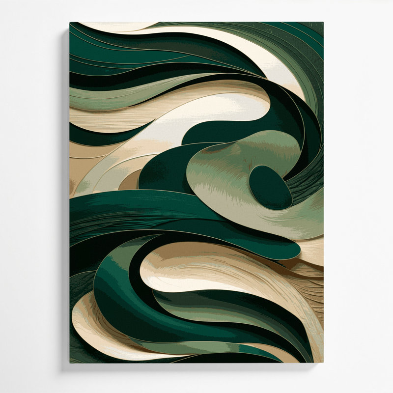 Abstrait paysage 47, art mural sur toile verte, H 20 po x l 16 po