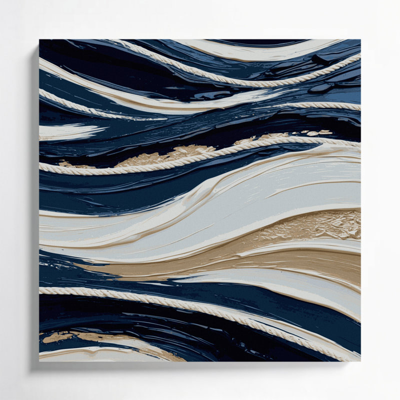 Impression sur toile horizontale à rayures horizontales bleu marine et crème, H 12 po x l 12 po